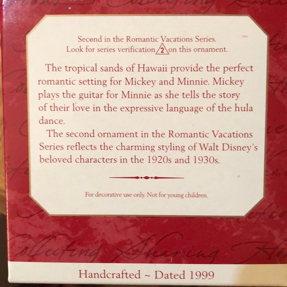 Hallmark Disney Mickey & Minnie in Paradise ornament 1999 - Picture 2 of 2
